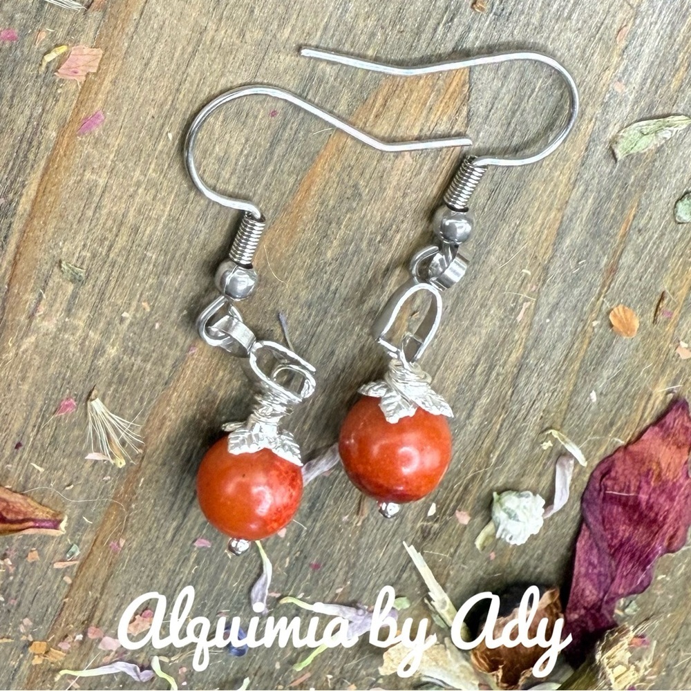 AMERICANA +  Vibrant red coral and Silver Earrings